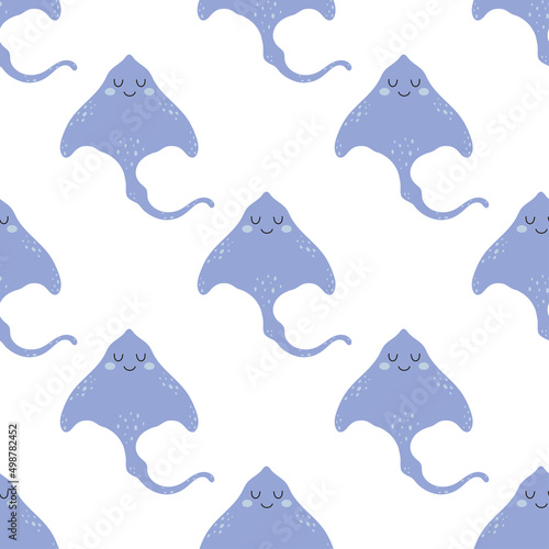 seamless pattern with stingray in cartoon style
