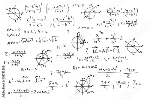 Scientific formulas and expressions. Mathematics, algebra and geometry. vector background drawn by hand.