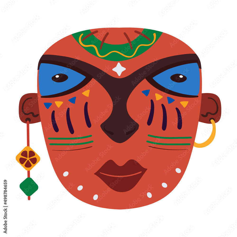 Wooden african mask in flat naive style. Cartoon vector illustration Wooden african mask in flat naive style. Cartoon vector illustration