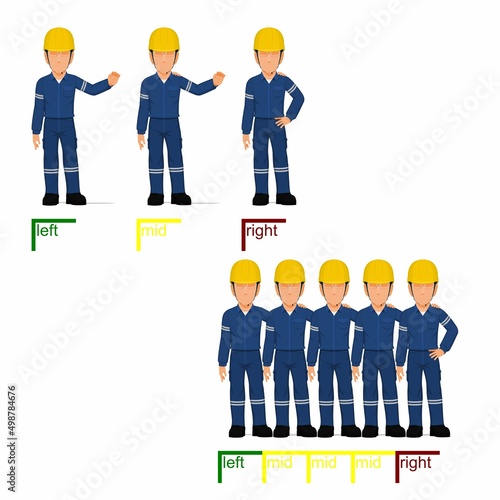 set of industrial workers are draping arm around their friend's shoulder