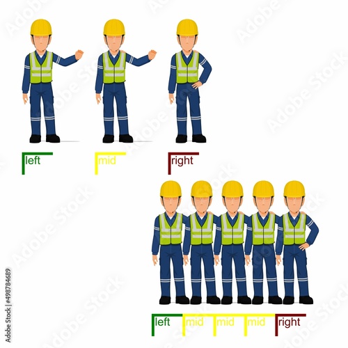 set of industrial workers are draping arm around their friend's shoulder