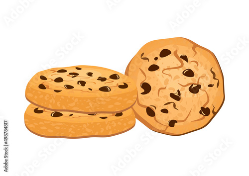 Pile of chocolate chip cookies icon vector. Homemade sweet cookie vector isolated on a white background. Sweet breakfast design element