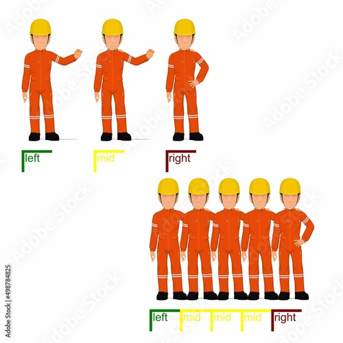 set of industrial workers are draping arm around their friend's shoulder