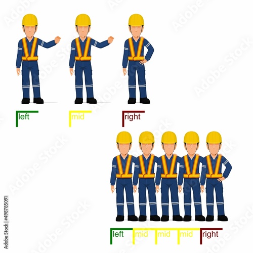 set of industrial workers are draping arm around their friend's shoulder