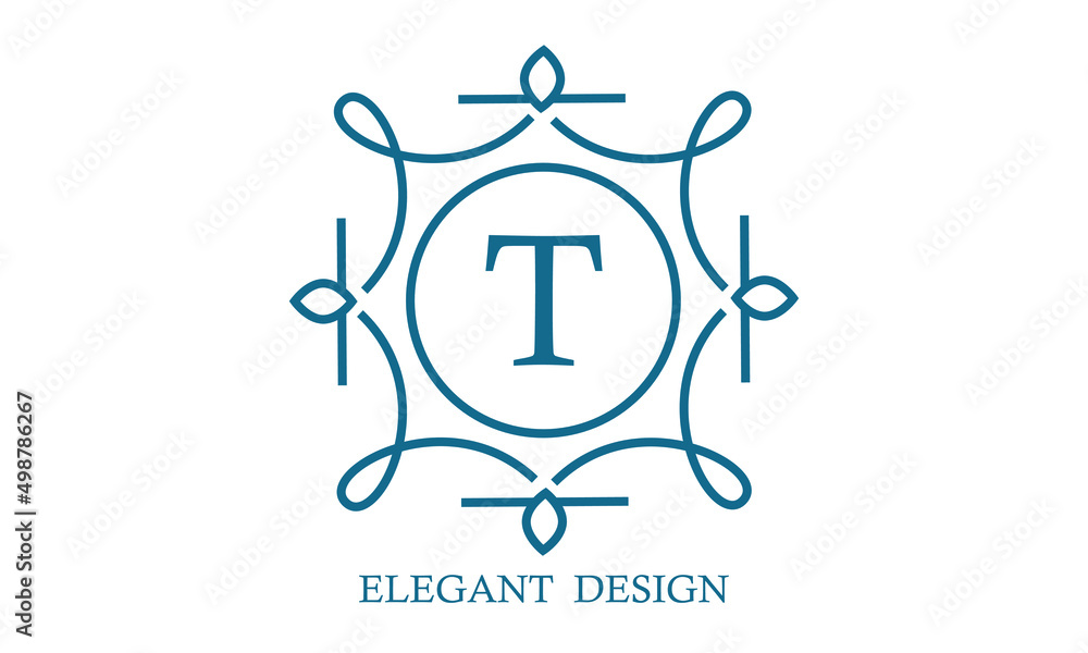 Elegant logo design template with letter T. Business sign, monogram identity for restaurant, boutique, cafe, hotel, heraldic, jewelry.