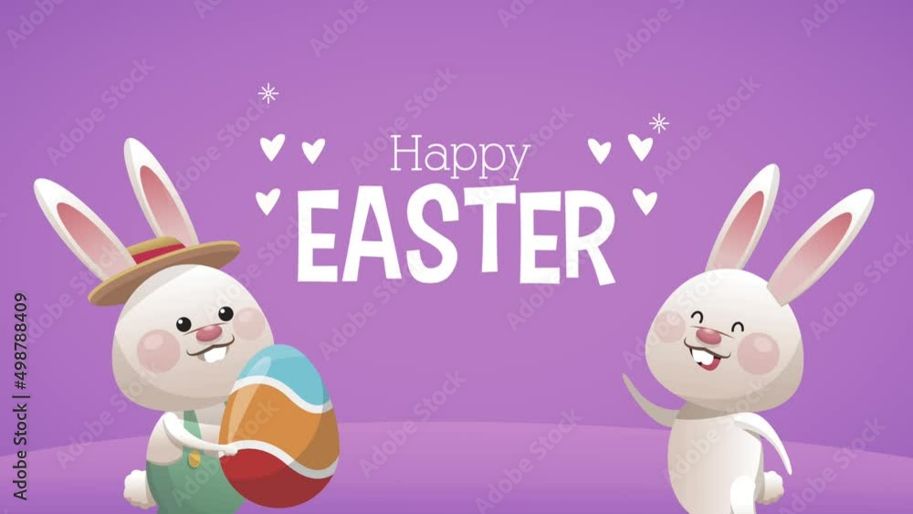 happy easter lettering with eggs and rabbits happy easter lettering with eggs and rabbits