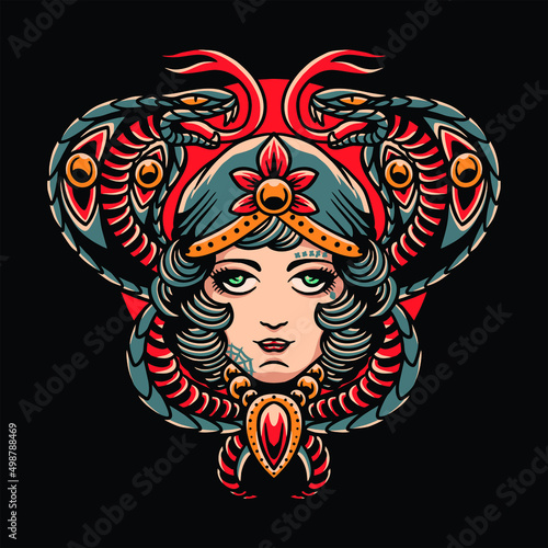 cobra girl tattoo vector design