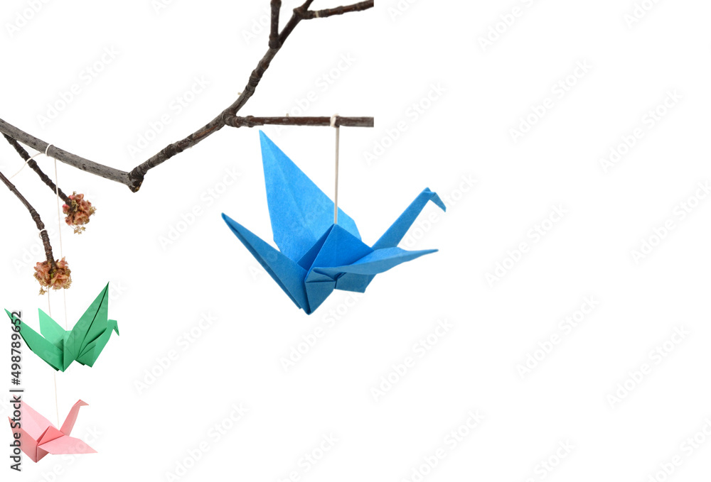 Hanging origami birds on branch tree Hanging origami birds on branch tree