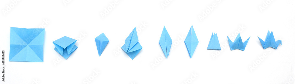Step-by-step origami crane folding - obrazy, fototapety, plakaty 