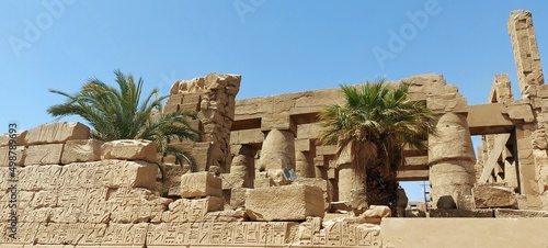 Karnak temple in Luxor, Egypt, an open air Museum, which comprises a vast mix of decayed temples, chapels, pylons, and other buildings.