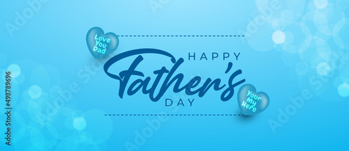 Happy father's day poster or banner template with decoration on blue background