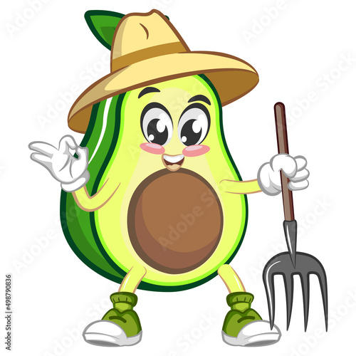 avocado cute cartoon mascot illustration vector being farmer