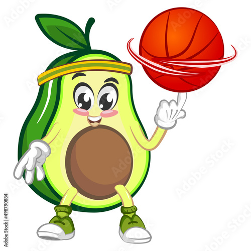 avocado cute cartoon mascot illustration vector playing basketball