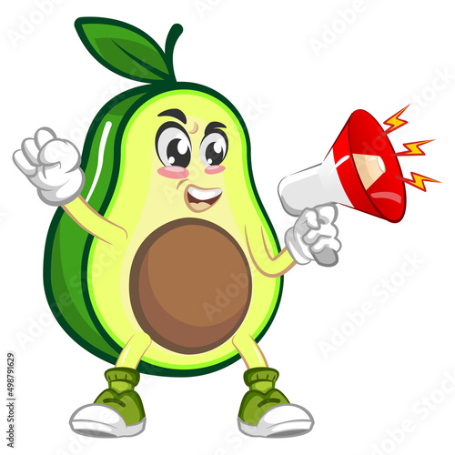 avocado cute cartoon mascot illustration vector with loudspeaker