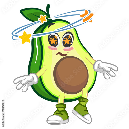avocado cute cartoon mascot illustration vector dizzy