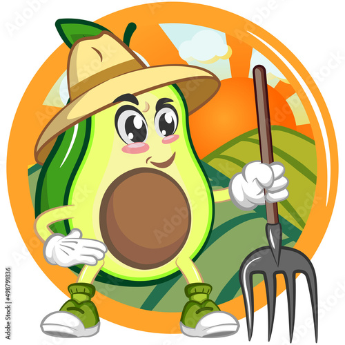 avocado cute cartoon mascot illustration vector on logo farmer