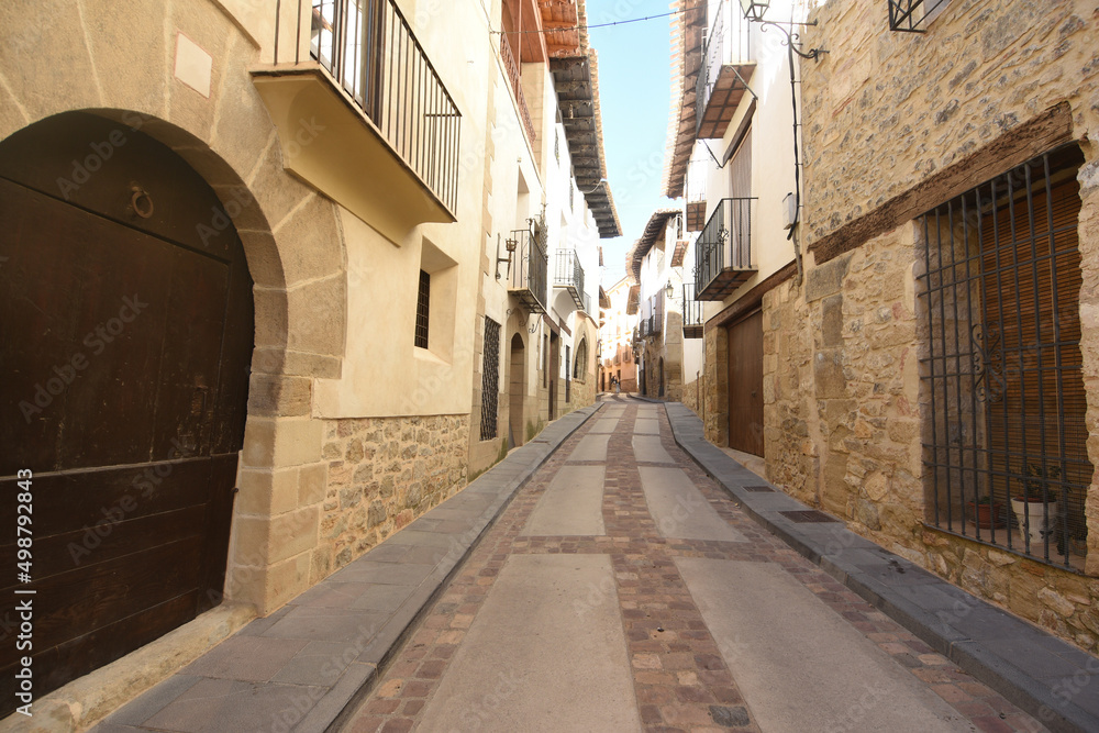 street of old town of Rubielos de Mora, Teruel province, Aragon, Spain