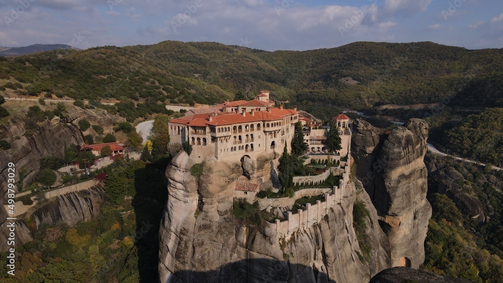 mountain monasteries meteora in greece aerial view