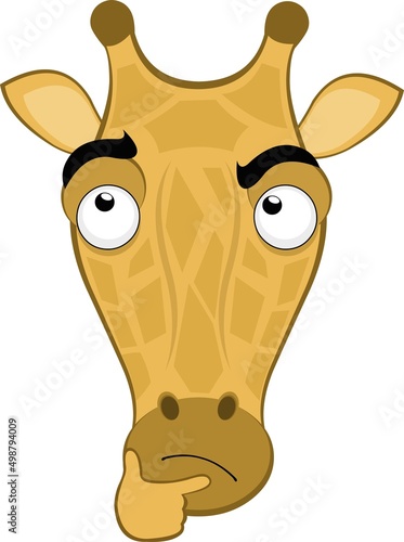 Vector illustration of a cartoon giraffe face with a thinking or doubting expression