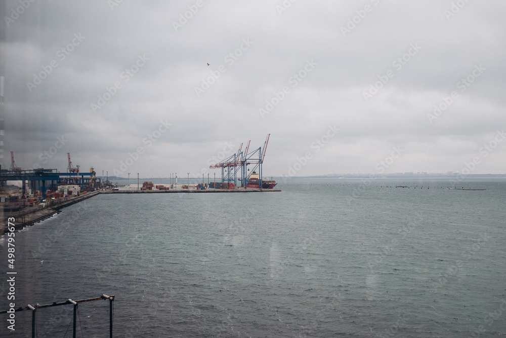 view from the window on the cargo port of Odessa