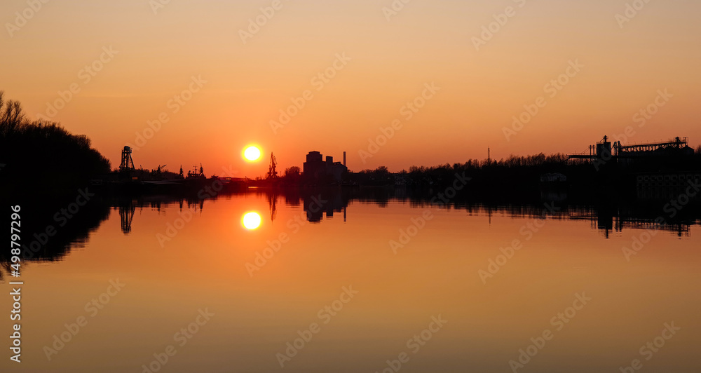 sunset on the lake - industrial zone