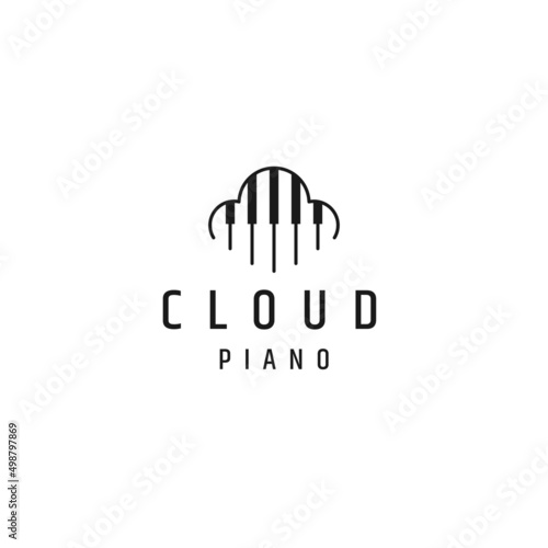 Cloud and piano instrument music logo icon design template