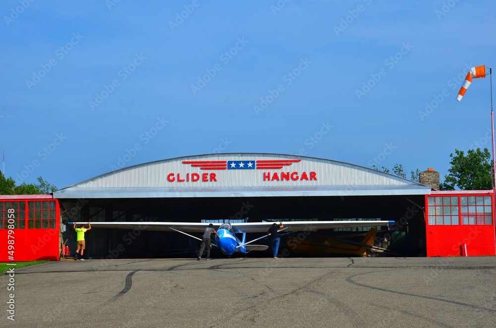 Elmira, New York, US July 15, 2021 The Glider Hangar at Harris Hill
