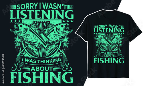 Fishing t shirt design and fish vector  photo