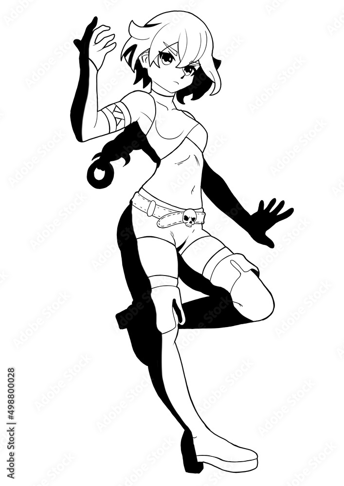 Manga anime girl scout in high boots and gloves. Braided hair Manga anime girl scout in high boots and gloves. Braided hair