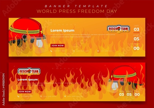 Web banner template with fire overflow background for firefighter day in landscape