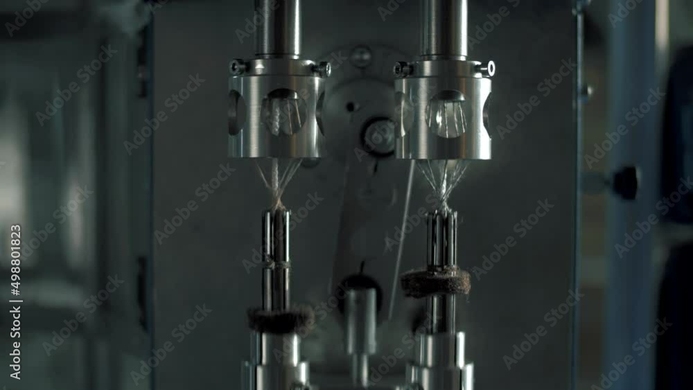 Operation of mechanisms of the rope weaving machine without human participation. Close-up Operation of mechanisms of the rope weaving machine without human participation. Close-up