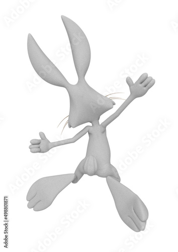 rabbit cartoon is jumping and happy rear view