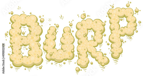 Cartoon of the word burp as floating clouds of stinky exhaled gas.