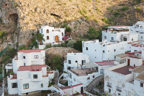 View of some houses on the mountain in Mojacar, Spain