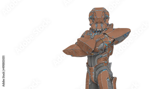 man in an armored nano tech suit is with arms crossed with copy space
