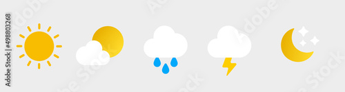 Colorful flat weather icons set fill style, Weather icons isolated on white background. Clouds logo and sign, vector illustration. Moon icon and symbol. 