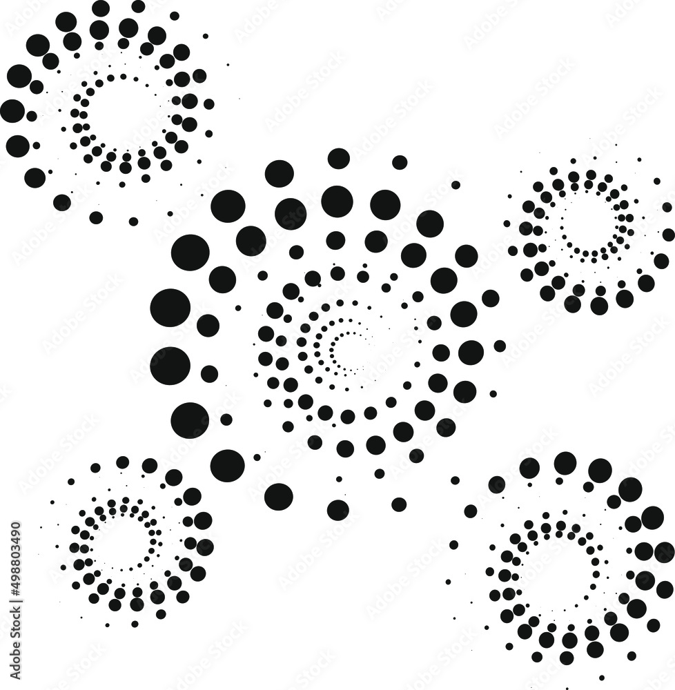 black and white pattern of dots twisted into a spiral. Cover geometric minimal. Vector abstract dots pattern for poster design. backdrop template 