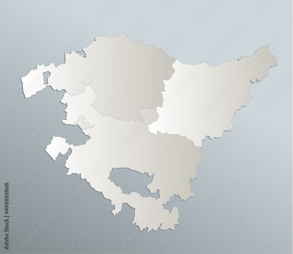 Basque Country map, administrative division, blue white card paper 3D, blank