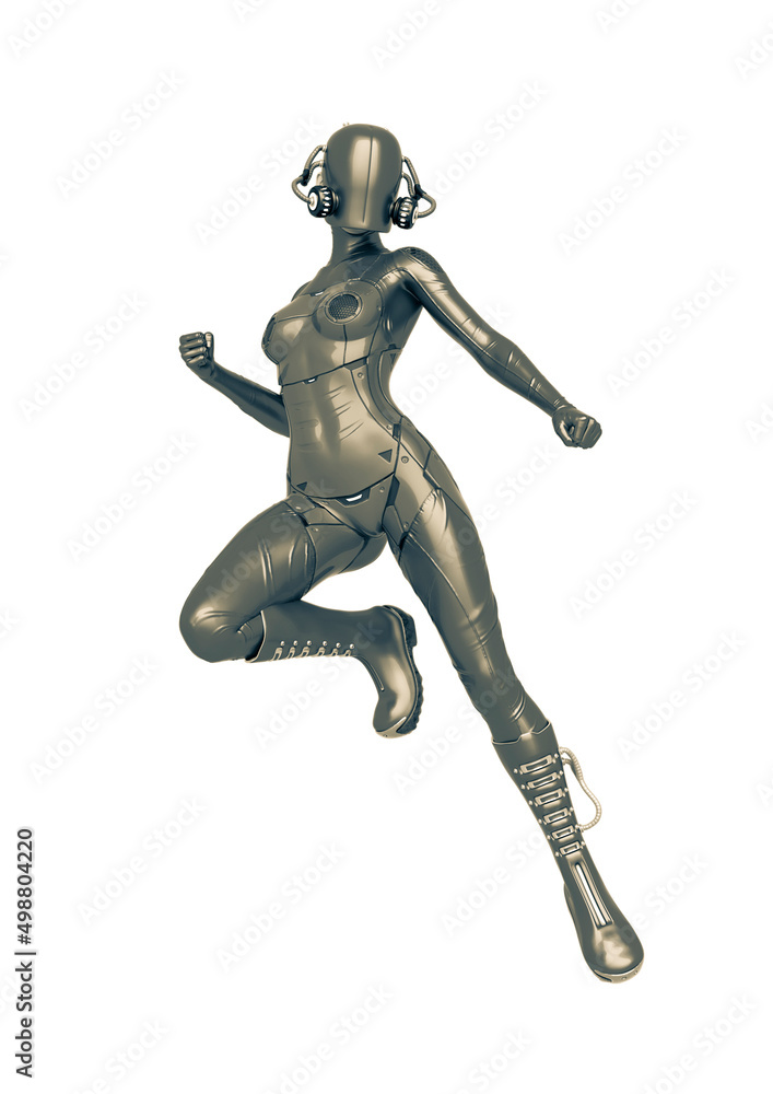 cyber soldier female is floating and waiting for action cyber soldier female is floating and waiting for action