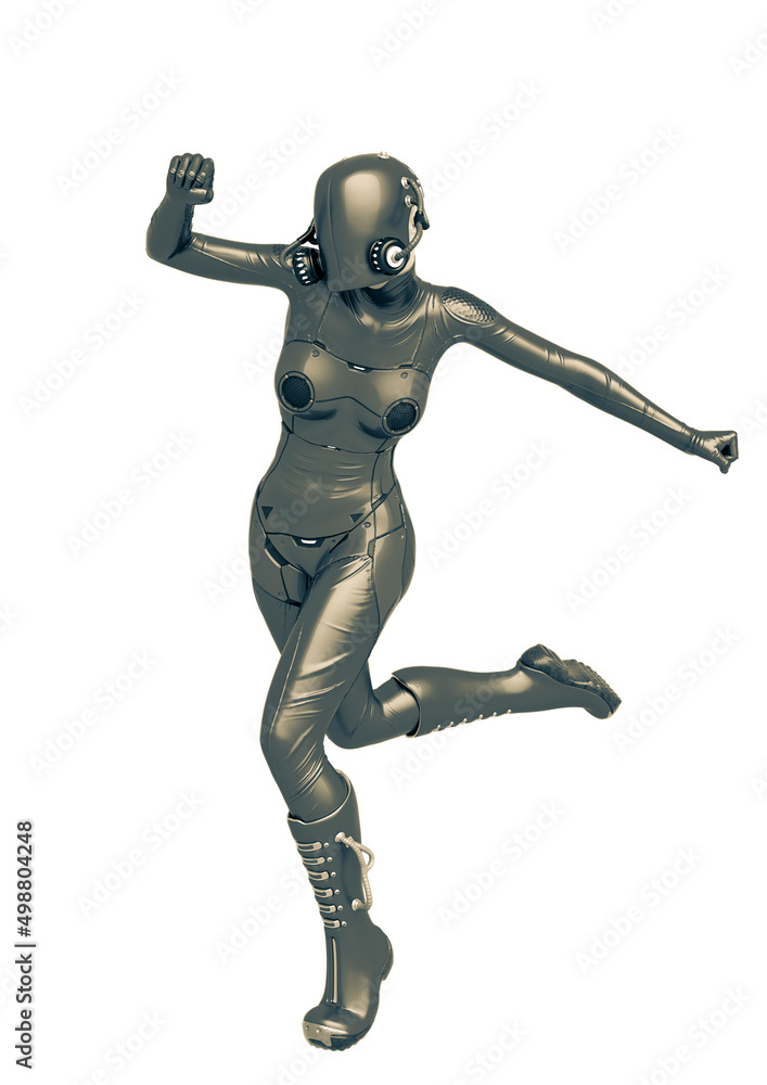 cyber soldier female running side view