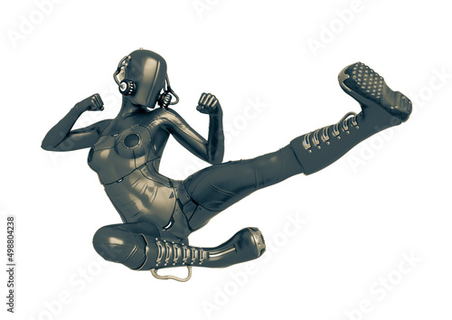 cyber soldier female kicking up