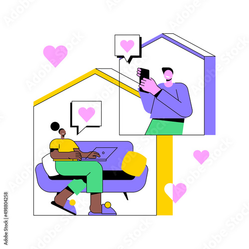 Online relationships abstract concept vector illustration. Romantic couple, girlfriend and boyfriend online meeting, virtual dating, social network, video application, romance abstract metaphor.