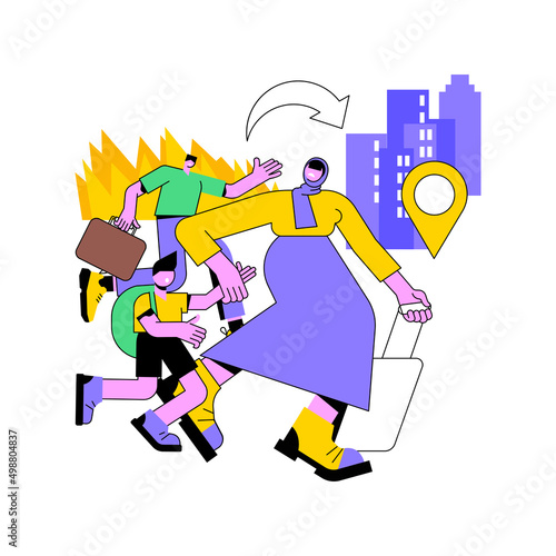 Internal migration abstract concept vector illustration. Domestic human migration, natural disaster, civil disturbance, arrive in capital, people with bags suitcases, moving to abstract metaphor.