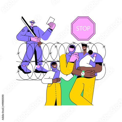 Frontier migration abstract concept vector illustration. Frontier migration services, moving abroad, border patrol control, illegal legal refugee, application form, border cross abstract metaphor.