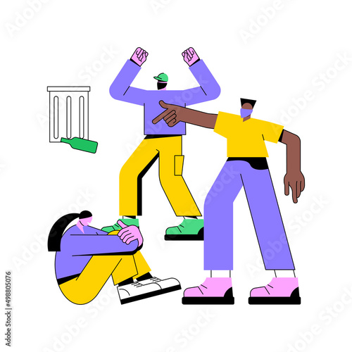 Hooliganism abstract concept vector illustration. Rowdy unlawful behaviour, troublemakers gang, bullying vandalism, football fans, booing crowd, sport event, mass riots, fight abstract metaphor.