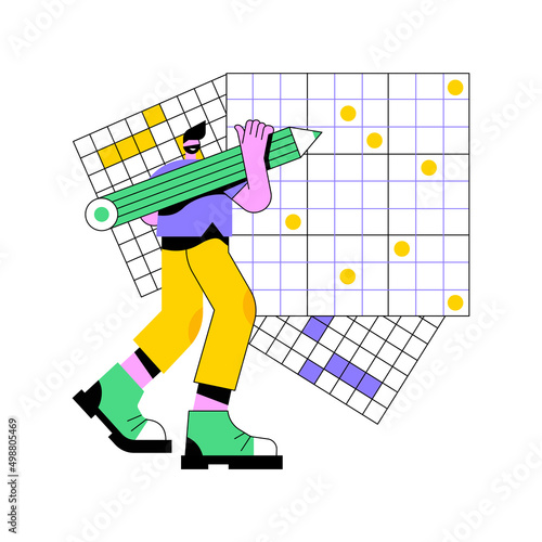 Do a crossword and sudoku abstract concept vector illustration. Stay home games and puzzles, keep your brain in shape, self-isolation time spending, quarantine leasure activity abstract metaphor.