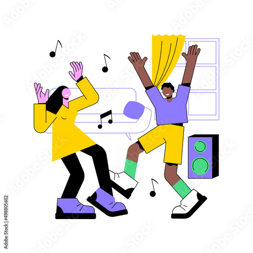 At-home dance class abstract concept vector illustration. Home dance quarantine training platform, online lesson, relief stress, live streaming, stay home, social distance abstract metaphor.