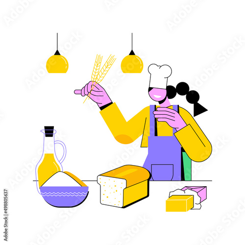 Baking bread abstract concept vector illustration. Quarantine cooking, family recipe, baking yeast, stay at home, social distancing, stress relief, watch video tutorial abstract metaphor.