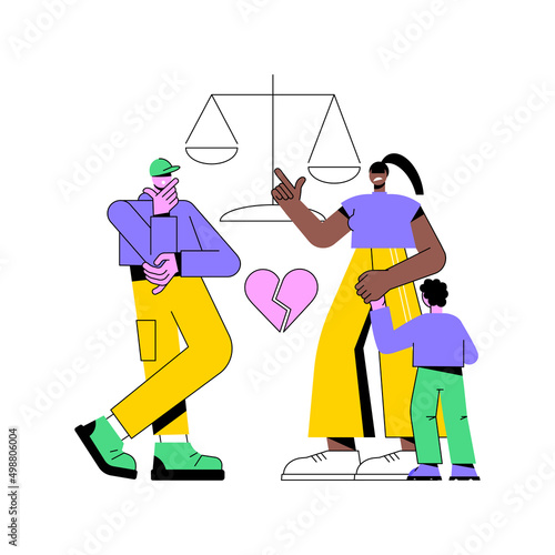 Separated person abstract concept vector illustration. Legal separation, divided couple, apart from spouse, break up, divorce agreement, child custody, broken heart, love people abstract metaphor.