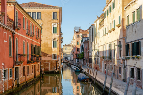 Morning in Venice, water channels along residential buildings, cityscape © ArturSniezhyn